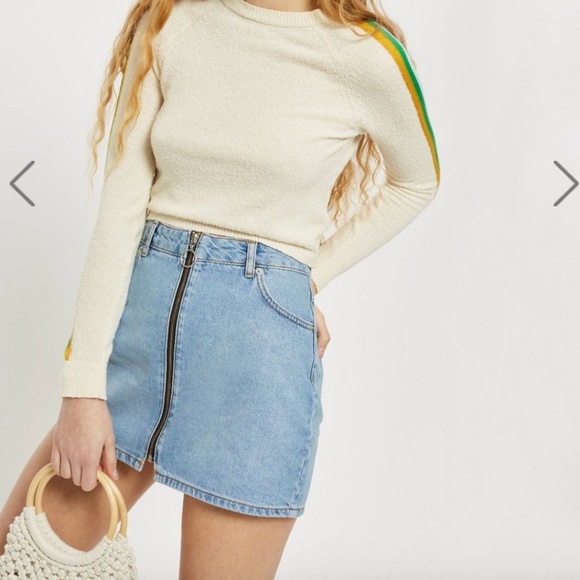 TOPSHOP Petites moto zip front jean skirt size 2 - Picture 3 of 4